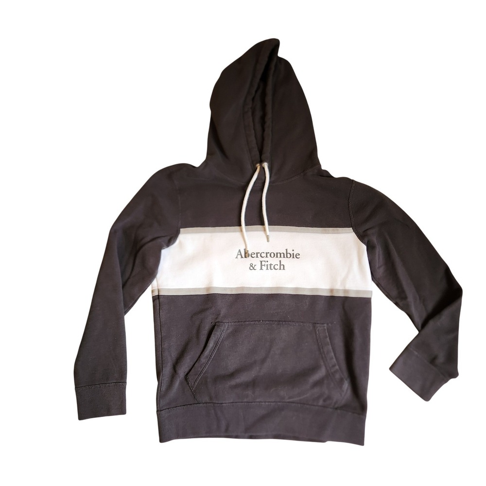 Abercrombie Fitch Mens XS Charcoal Gray White‎ Stripe Hooded Fleece Hoodie